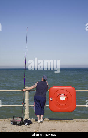 La Grande-Bretagne, l'Angleterre, l'East Sussex, Hastings, Pier, man, charnière, poisson, vue de dos, le modèle ne libération, Banque D'Images