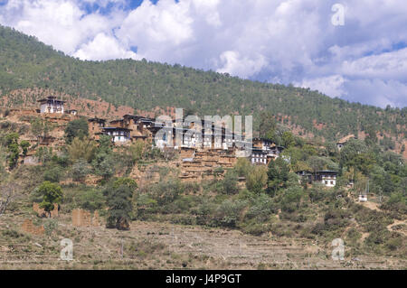 Village, traditionnellement, Wangdue Phodrang, Bhoutan, Banque D'Images