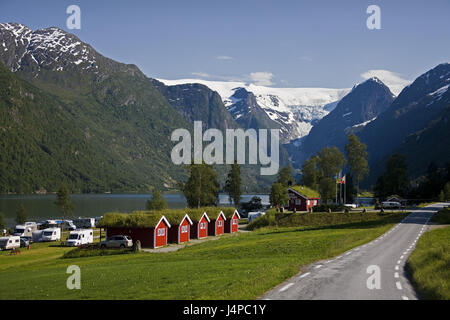 La Norvège, Sogn og Fjordane, Brikdal Glacier, camping, rue, Banque D'Images