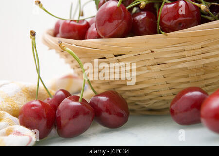 Cerises, panier, tissu, détail, Banque D'Images