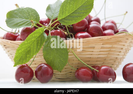 Cerises, panier, tissu, détail, Banque D'Images