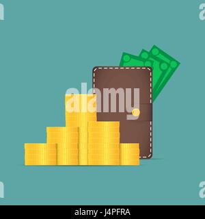 Portefeuille marron avec de l'argent. Dollars de la pochette. Près d'un Illustration de Vecteur