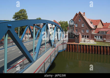 Allemagne, Meppen, vallée du lièvre, de l'Ems, Basse-Saxe, flux Bridge, pont du moyeu sur l'Dortmun Ems canal ou le lièvre, Banque D'Images