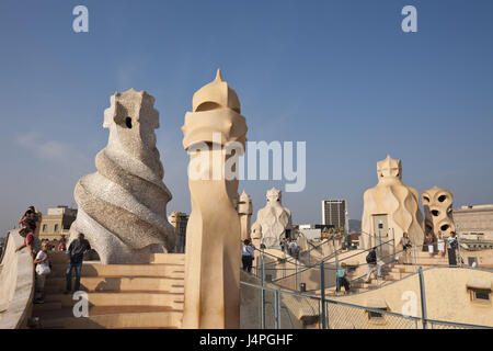 La Casa Mila, toit terrasse, architecte Antoni Gaudi, Barcelone, Catalogne, Espagne, Banque D'Images