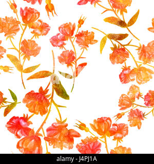 Style Vintage motif de fond transparent à la main avec des roses en fleurs Aquarelle Banque D'Images