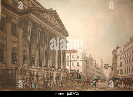 La représentation de Mansion House par Thomas Maltonâ€ ™ en 1793 met en valeur l'architecture historique de Londres, en particulier la célèbre Mansion House, qui abrite le maire de Londres. L'œuvre offre un aperçu des bâtiments de l'époque géorgienne et du design urbain. Banque D'Images