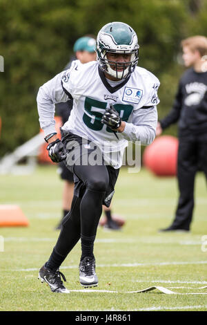 Philadelphie, Pennsylvanie, USA. 12 mai, 2017. Philadelphia Eagles de secondeur Anthony Williams (58) exécute exercices pendant Rookie Camp Mini au complexe NovaCare à Philadelphie, Pennsylvanie. Christopher Szagola/CSM/Alamy Live News Banque D'Images