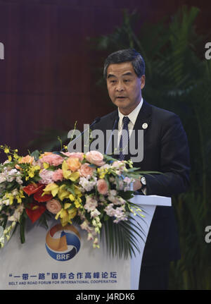 Beijing, Chine. 14 mai, 2017. Leung Chun-ying, chef de l'exécutif de la Région administrative spéciale de Hong Kong, s'adresse à la cérémonie d'ouverture de session thématique sur la connectivité financière de la courroie et le Forum de la route (BRF) pour la coopération internationale à Beijing, capitale de Chine, le 14 mai 2017. Credit : Wu Xiaoling/Xinhua/Alamy Live News Banque D'Images