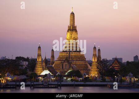 Thaïlande, Bangkok, Wat Arun, Chao Phraya, le coucher du soleil, Banque D'Images