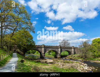 Barden Bridge sur la rivière Wharfe aqueduc de la SRCFA, Bois, près de Bolton Abbey, dans le Yorkshire Dales National Park, North Yorkshire, England, UK Banque D'Images