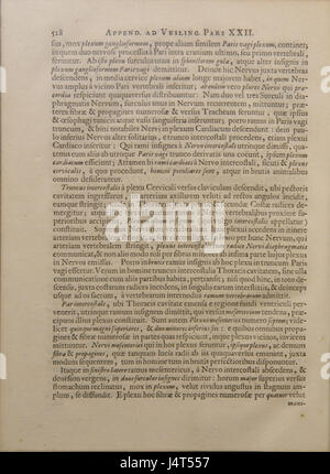 Ceci est une page de Syntagma anatomicum de Vesling, un texte médical axé sur l'anatomie humaine. La section spécifique fournit des illustrations et des descriptions détaillées relatives aux structures anatomiques. Banque D'Images