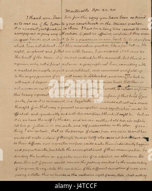 Thomas Jefferson Lettre à John Holmes (homme politique américain 22 avril 1820) Banque D'Images