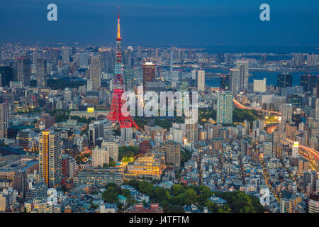 Tokyo. Cityscape de droit de Tokyo, au Japon pendant le crépuscule heure bleue. Banque D'Images