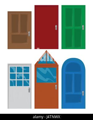 Ensemble de portes avant de maisons et bâtiments en style design plat. Illustration de Vecteur