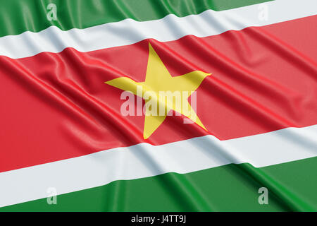 Suriname drapeau. Tissu texture ondulée très détaillés. Illustration 3D Rendering Banque D'Images