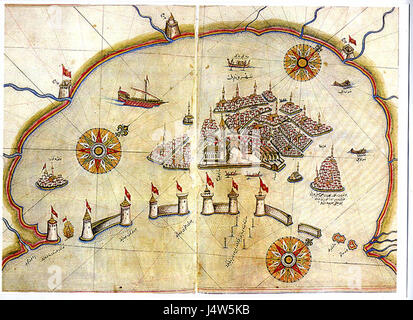 Venise, telle que représentée par Piri Reis, fait référence à une carte historique ou une œuvre d'art créée par le cartographe ottoman. Piri Reis est connu pour ses cartes maritimes détaillées du XVIe siècle. Banque D'Images