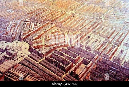 Cette vue aérienne présente les zones Zuiderstation et Plan Zuid, reflétant l'urbanisme et l'architecture d'Amsterdam, aux pays-Bas. La région est connue pour ses conceptions modernistes et son développement stratégique. Banque D'Images