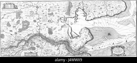 Cette carte historique des régions d'Unterweser et de Jadebusen datant de 1643 fournit une représentation détaillée du littoral et des caractéristiques géographiques de la région de la mer du Nord dans le nord de l'Allemagne. Banque D'Images