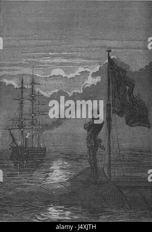 Il s'agit d'une représentation de la célèbre œuvre de Vern, 'vingt mille lieues sous les mers' (20 000 ligues sous la mer), montrant une scène du voyage sous-marin aventureux qui définit l'essence du roman. Il met en lumière les merveilles de l'exploration océanique. Banque D'Images