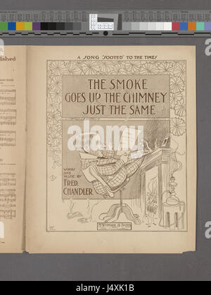 La phrase « la fumée monte la cheminée tout de même » de la collection NYPL symbolise la continuité de la vie et des routines. Il reflète les thèmes de la résilience et de la persistance des activités quotidiennes malgré les défis. Banque D'Images