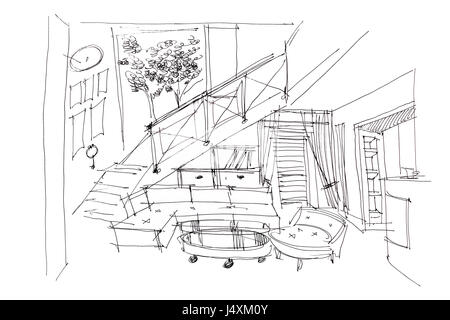 Designer de dessin libre projet de croquis pour une salle de séjour avec des étoiles Banque D'Images