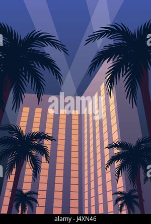 Hôtel et casino resort dans la nuit dans un style Art Déco. Illustration de Vecteur