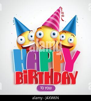 Joyeux anniversaire à vous vector design de bannières avec funny smileys wearing birthday hat dans le texte coloré en fond blanc. Vector illustration. Illustration de Vecteur