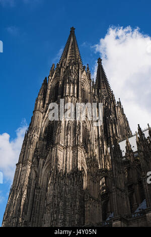 La cathédrale de Cologne sur fond de ciel bleu, de l'Allemagne, l'Europe. Monument le plus célèbre et le plus visité des endroit, symbole de Cologne. Belle architecture européenne. Banque D'Images