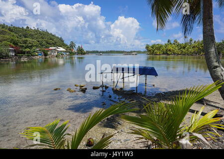 Polynésie Française Huahine island paysage tropical sur la rive du lac d'eau de la faune Nui près de Maeva village, South Pacific Banque D'Images