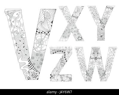 Doodle alphabet lettres style inhabituel sur un fond blanc Illustration de Vecteur