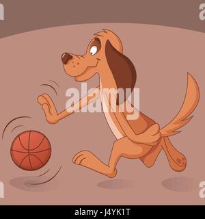 Mignon chien joue au basket-ball. Illustration de Vecteur