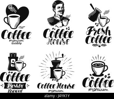 Café, expresso set de l'étiquette. Café, café, café, boisson chaude symbole ou logo. Vector illustration lettrage Illustration de Vecteur