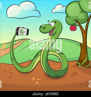 Serpent vert mignon selfies fait. Illustration de Vecteur