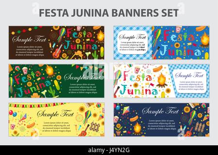 Festa Junina banner set avec l'espace pour le texte. Festival latino-américain brésilien modèle pour vos conceptions avec des symboles traditionnels. Vector illustration. Illustration de Vecteur