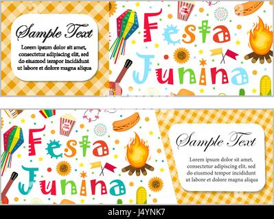 Festa Junina banner set avec l'espace pour le texte. Festival latino-américain brésilien modèle pour vos conceptions avec des symboles traditionnels. Vector illustration. Illustration de Vecteur