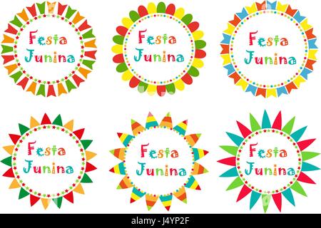 Festa Junina fixer cadre avec l'espace pour le texte. Festival latino-américain brésilien modèle vierge pour votre conception, isolé sur fond blanc. Vector illustration. Illustration de Vecteur