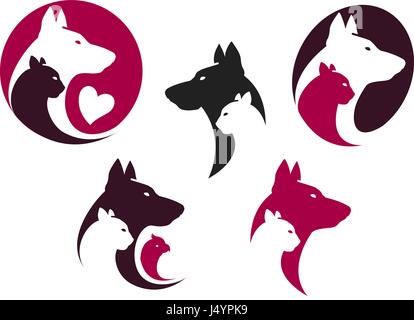 Pet Shop jeu d'étiquettes. Les animaux, chien, chat, perroquet icône ou logo. Vector illustration Illustration de Vecteur