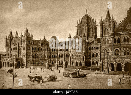 Vintage 1900s ancienne photo de VT CST Chhatrapati Shivaji Terminus, Bombay, Mumbai, Maharashtra, Inde, Asie, Indien, asiatique Banque D'Images