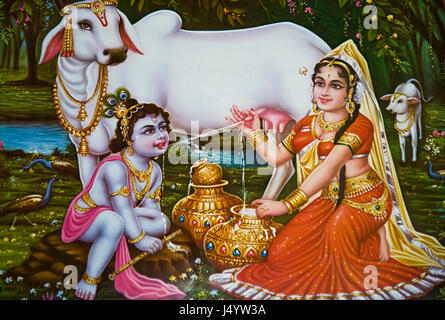 Le Seigneur Krishna enfant peinture, Mathura, Uttar Pradesh, Inde, Asie Banque D'Images