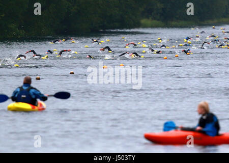 Peterborough (Cambridgeshire, Angleterre. 13 mai, 2017. Concurrents dans le Mojito Monster au cours de la discipline Triathlon natation dans l'Aviron le sur la rivière Nene à Peterborough Cambridgeshire, le 13 mai 2017 Crédit : Paul Marriott/Alamy Live News Banque D'Images