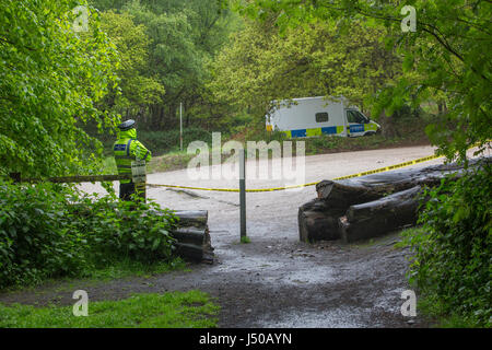 Leeds, UK. 15 mai, 2017. La police de Leeds ont lancé une enquête pour meurtre après le corps d'une jeune femme de 26 ans a été retrouvé dans un bois près de Alwoodley Craggs à Leeds le 15 mai 2017. Credit : James Copeland/Alamy Live News Banque D'Images