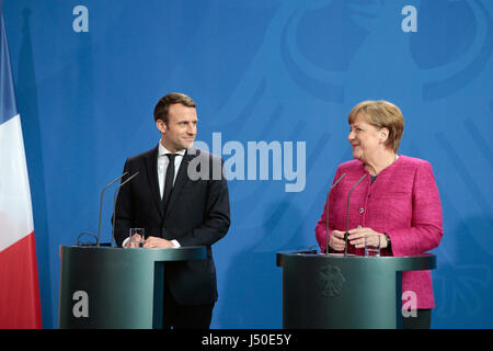 Simon Becker / Le Pictorium - Emmanuel Macron rencontre Angela Merkel à Berlin - 15/05/2017 - Allemagne / Berlin / Berlin - le nouveau président de la République française Emmanuel Macron est venu rencontrer Angela Merkel, la chancelière allemande pour sa première visite internationale. Banque D'Images