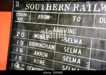 Alabama Dallas County, Selma, Water Avenue, Old Depot Museum, patrimoine régional, histoire, collection, horaires de chemin de fer, train, voyages des visiteurs Banque D'Images