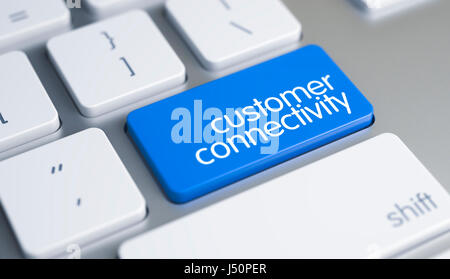 La connectivité client - Inscription sur le bouton clavier bleu. Banque D'Images