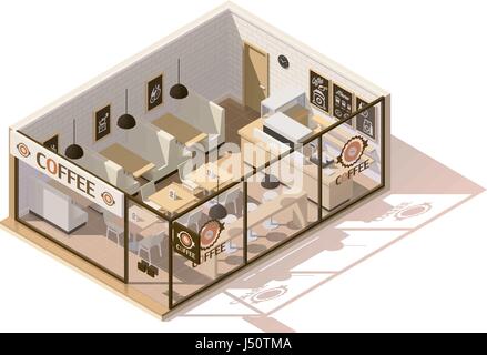Vector poly faible isométrique coffee shop Illustration de Vecteur