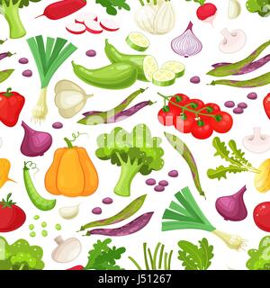 Des légumes crus avec des tranches de champignons à l'ail Aubergine Poivron Tomate concombre courgette oignon vector illustration.Seamless pattern sur un fond blanc , légumes illustrations Illustration de Vecteur