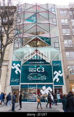 Façade de l'agence de voiture Citroen store, Champs-Elysées, Paris, France Banque D'Images