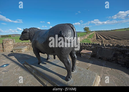 La célèbre statue de taureau noir sur le bord de la route à l'entrée est de la ville de Aberdeenshire Alford dans la région de Grampian, en Écosse. Banque D'Images