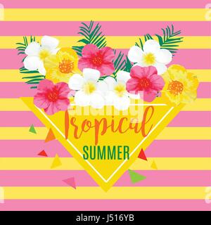 L'affiche de l'Été tropical à l'ananas, de fleurs exotiques, feuilles de palmier. Vector Illustration pour la bannière, toile, t-shirt, Poster, Textile Illustration de Vecteur