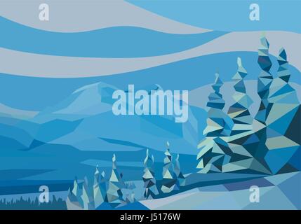 Paysage de polygone. vector illustration neige montagnes et d'arbres. Illustration de Vecteur